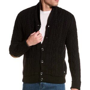 American Stitch Black Cable Knit Elbow Patch Sherpa Lined Cardigan
